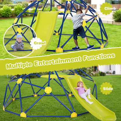 Costzon Climbing Dome with Slide for Kids, 8FT Kids Jungle Gym Monkey Bar Climbing Toys for Outdoor, 2 in 1 Indoor Geometric Dome Climber Playground Set for 3-8 Boys Girls Toddlers Backyard Gifts