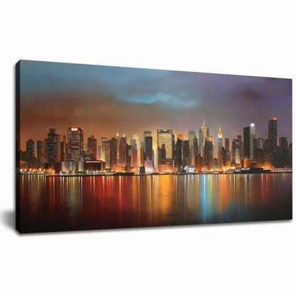 MMMSANSAT Modern New York City Canvas Wall Art for Living Room Manhattan Skyline Night View Artwork for Bedroom Office Canvas Print 20"x40"