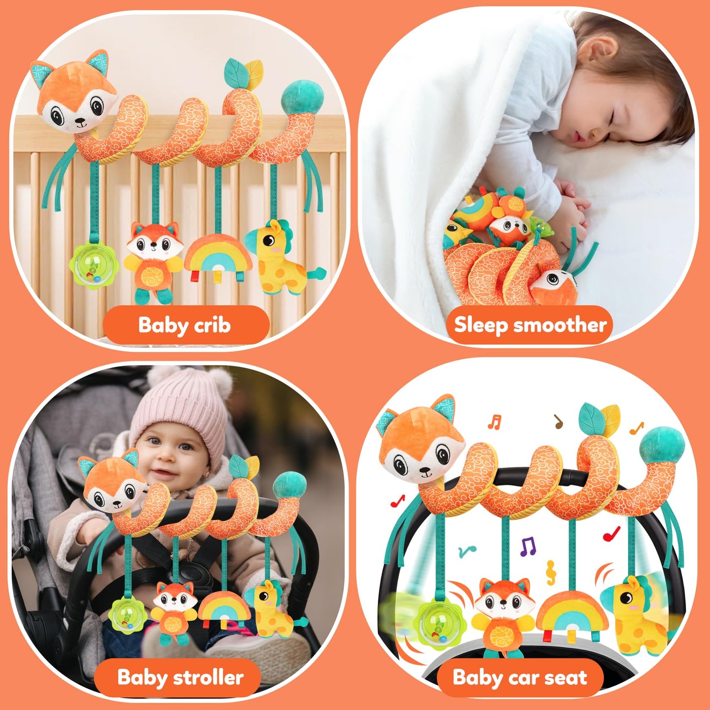 GKDOMS Baby Car Seat Toys Activity Stroller Toy for Boys Girls 0 3 6 9 10 12 Months, Spiral Hanging Plush Toys, Baby Shower Thank You Gifts