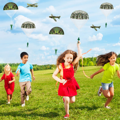 Jerify 20 Pcs Parachute Toys and Camouflage Foam Airplanes Set, Parachute Army Men Toys for Kids Army Hand Throwing and Foam Glider for Boys Gifts Outdoor Party Favors (Camouflage)