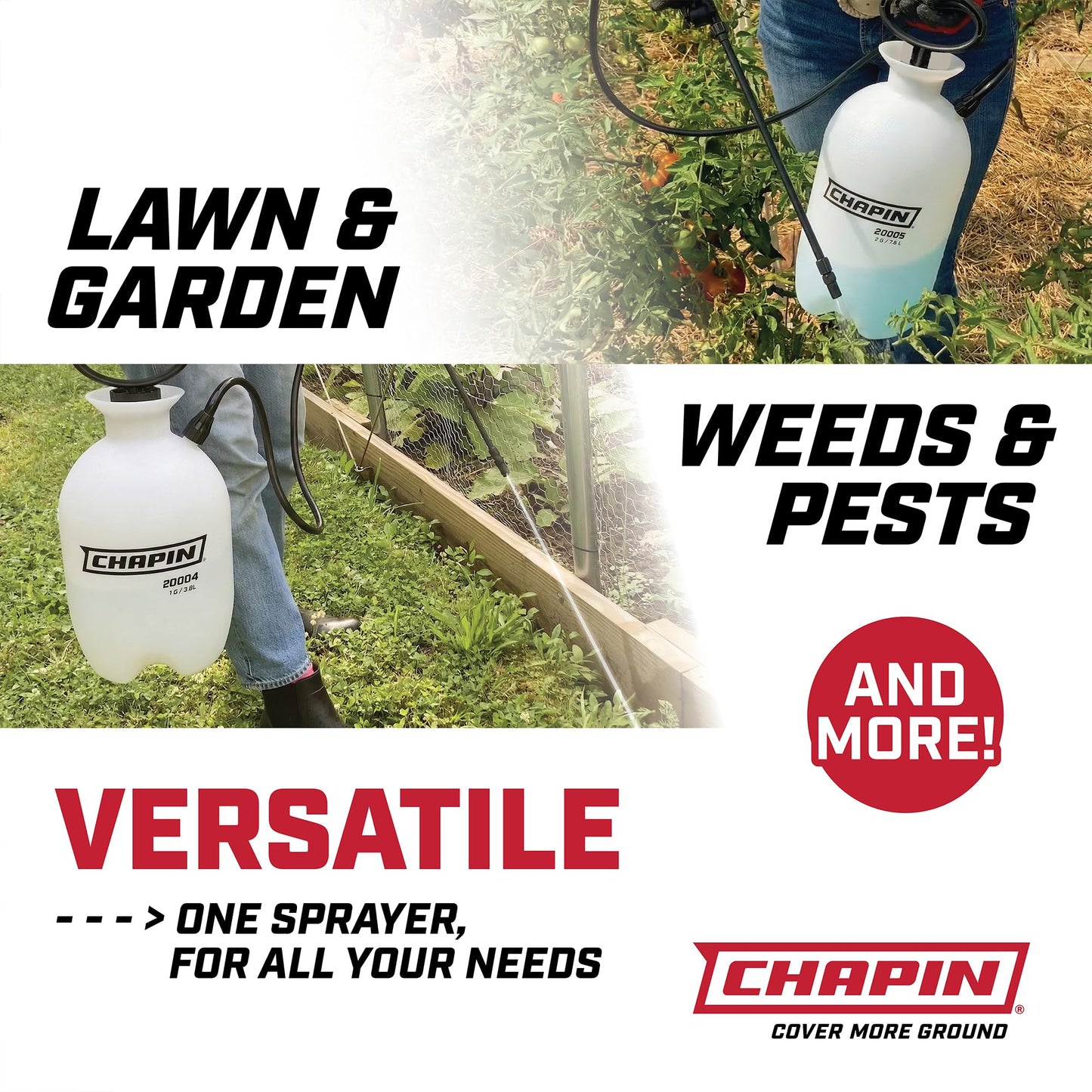 Chapin 20024 Pump Sprayer, 2‑Gallon, Lawn & Garden, Translucent Poly Tank, Funnel‑Top, SureSpray, Adjustable Cone Nozzle & 34" Hose for Fertilizer, Weed & Pest Application, Pack of 2