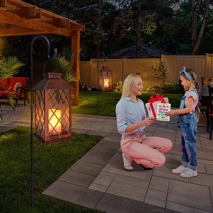 [2 Pack] TAKE ME 14" Solar Lantern Outdoor Garden Hanging Lantern Waterproof LED Flickering Flameless Candle Mission Lights for Table,Outdoor,Christmas Gifts Mom Wife