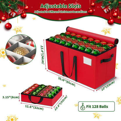 EverMerry Christmas Ornament Storage Box - Large & Sturdy Christmas Storage Container with Adjustable Dividers, 8 Individual Trays and Handles, Holds up to 128 Holiday Decorations (Red)