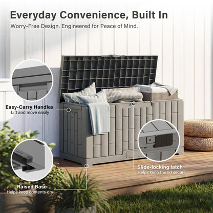 EAST OAK Outdoor Storage Box, 60 Gallon Deck Box Indoor and Outdoor Use, Waterproof Resin Storage Bin for Patio Cushions, Gardening Tools, Lockable, UV Resistant, Grey