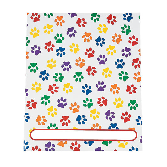 Fun Express Paw Print Pocket Folders with Pockets 12 Pack - Cute School Supplies for Kids & Classroom Essentials | Colored Paper Folders Bulk Set for Back to School, Homework & Student Organization