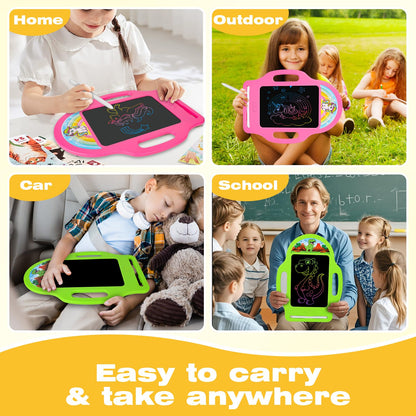 2 Pack 8.5 Inch LCD Writing Tablet for Kids 2-6, Dinosaur & Unicorn Doodle Board with Handle, Travel Car Toy for Twins Siblings, Educational Gift for Boys Girls