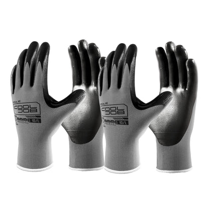 COOLJOB 10 Pairs Nitrile Dipped Safety Work Gloves with Grip, Non-slip Rubber Coated Bulk Garden Gloves for Men, Heavy-duty Oil Resistant for Truck Driver, Warehouse Box Handler, Medium, Gray