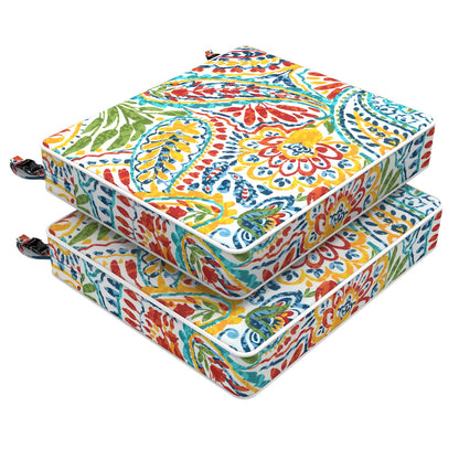 LVTXIII Outdoor Chair Cushions 18.5x16x3 Inch, Water-Repellent Patio Seat Cushions with Ties & Hidden Zipper, 2 Pack Thick Foam Chair Pads for Garden Furniture, Paisley Multi