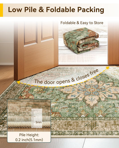 RELEANY Area Rugs 2'x6' Runner Rug Non Slip Washable for Kitchen Hallway Bedroom Beside Laundry Room Bathroom Rug, Floor Carpet, Brick Red Rust Neutral Brown Burnt Orange Green