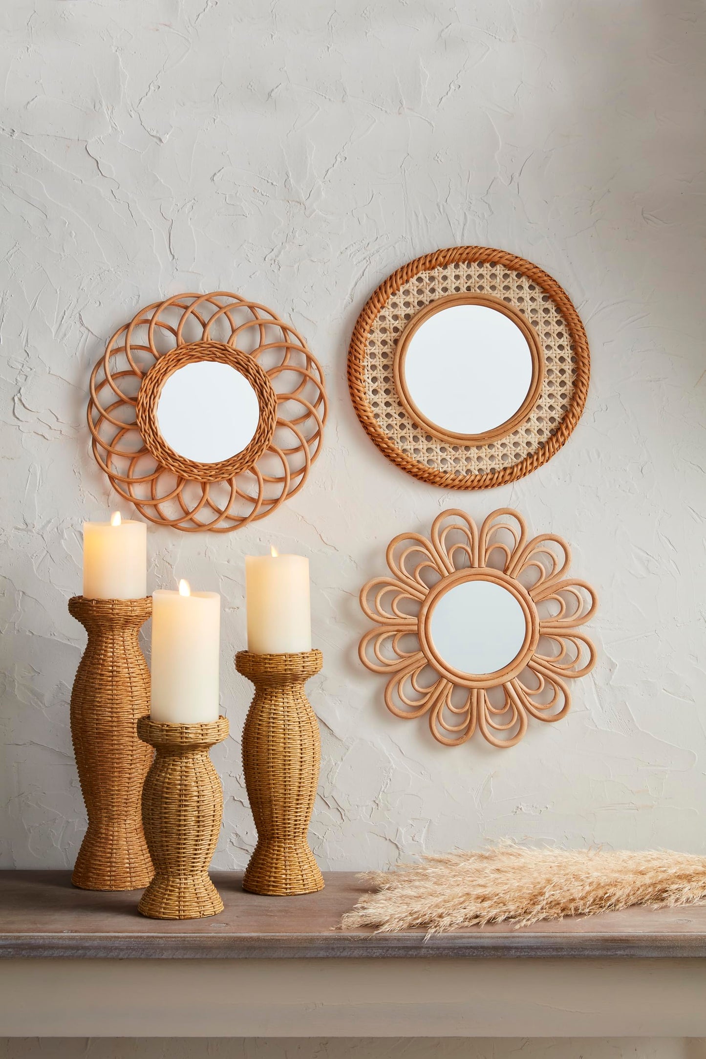 Mud Pie Flower Woven Mirror; 12" Dia