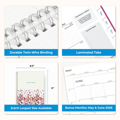Blue Sky 2026-2027 Weekly and Monthly Academic Year Student Planner Calendar, July 2026 - June 2027, 8.5" x 11", Flexible Cover, Wirebound, Laminated Tabs, Star Confetti Bright