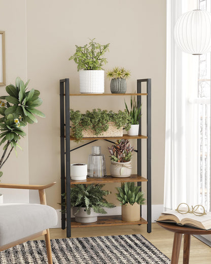 VASAGLE 4-Tier Bookshelf, Bookcase with Steel Frame, Book Shelf for Living Room, Home Office, Study, 11.8 x 26 x 47 Inches, Industrial Style, Rustic Brown and Ink Black ULLS60BX