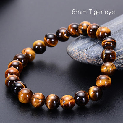 Cryhand Tigers Eye Protection Handmade Bracelet Best Present For Men Women Attract Wealth Chakra Feng Shui Stretchy Beaded Bracelets Lucky Friendship Bracelet (Tigers 3PCS)