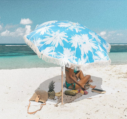 STANDERECT 6.5Ft Boho Beach Umbrella with Fringe, Tassel Umbrellas with Tilting Wood Pole & Carrying Bag, UPF 50+ for Beach (Palm)