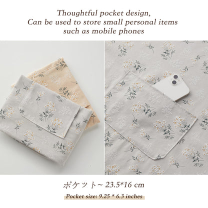 GROZOSS Aprons for Women with Pockets, Japanese Linen Kitchen Apron, Adjustable Lightweight Breathable Embossed Fabric, Cooking Baking Gardening Craft Apron, Vintage Floral Style