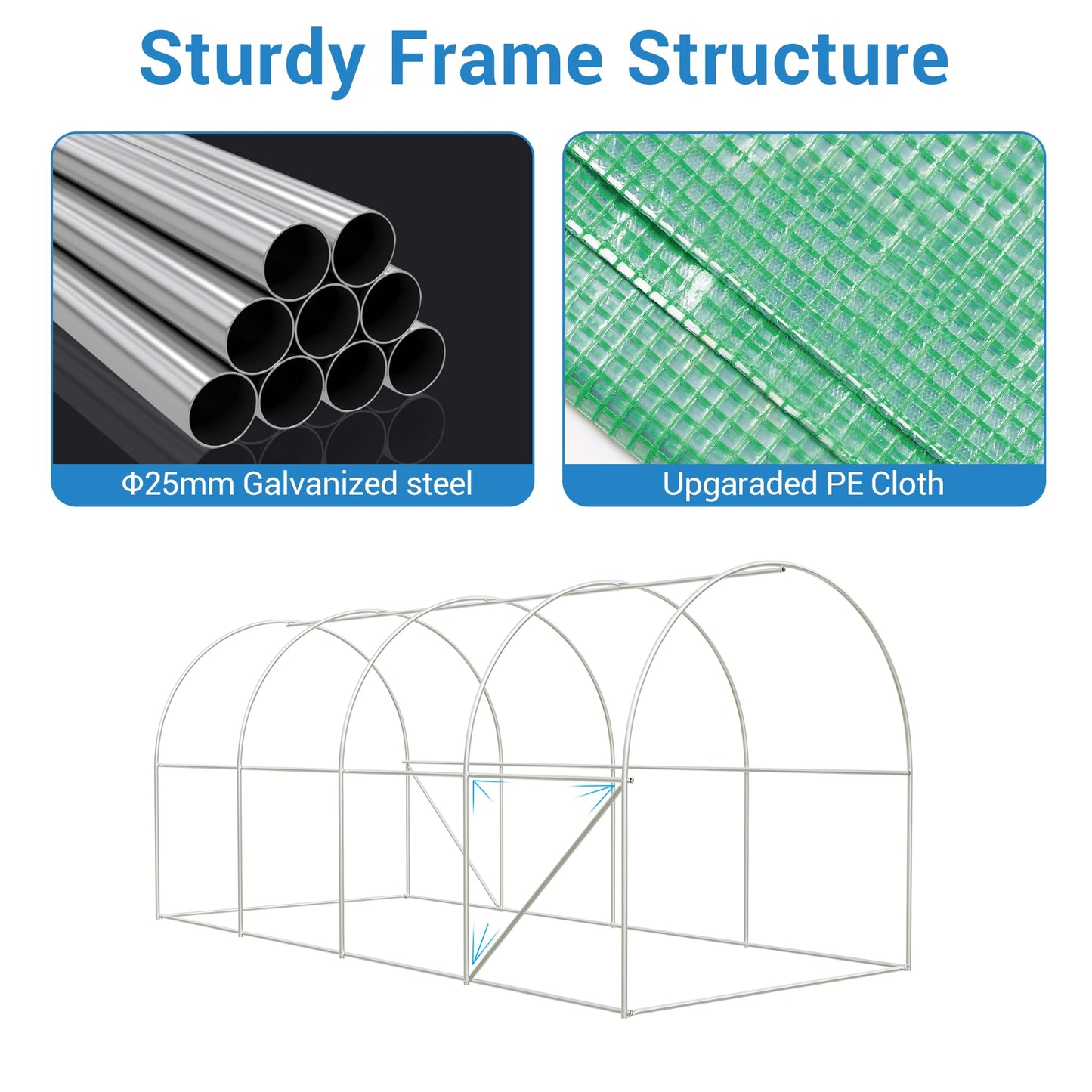 15x7x7 ft Walk-in Greenhouse for Outside - Heavy Duty Galvanized Steel Hoop House with PE Cover, 8 Windows & Roll-Up Door - Outdoor Plant Tunnel for Gardening, Vegetables & Year-Round Growing