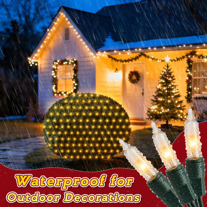 ElectricWise 6 Pack Net Christmas Lights Outdoor 4 x 4 Ft, Clear Mesh Christmas Mini Incandescent Net Lights with End to End Plug for Bushes, Hedges, Tree, Warm White, Green Wire