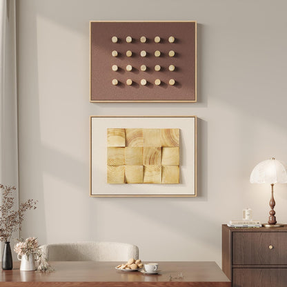 Large Framed Wood Wall Art Set of 2, 3D Minimalist Neutral Geometric Wooden Wall Decor, Modern Beige Brown Textured Paintings Artwork for Living Room, Hallway, Dining Room, Bedroom, Office