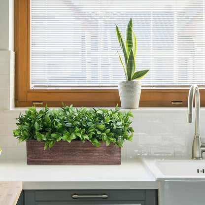 Winlyn 14" Artificial Boxwood Plants in Rectangular Wood Planter Farmhouse Greenery Arrangement Centerpiece Faux Potted Herb Plant for Wedding Dining Room Table Kitchen Windowsill Mantel Shelf Décor