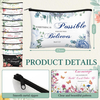 Abbylike 40 Pcs Christian Gift for Women Include 20 Bible Verse Makeup Bags 20 Christian Compact Mirrors Inspirational Religious Scripture Gift for Mom Sister Birthday Christmas(Flower Style)