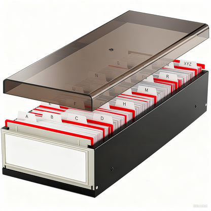 COTOSEA Business Card Holder for Desk, 800 Capacity Plastic Business Card Organizer Box, Desktop 3.5x2.2in Credit Flash Gift Cards Holder File Box Storage, A-Z Tabs, Metal Structure, Black