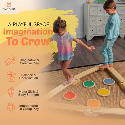Avenlur Majesty Balance Beam for Kids - Toddler Stepping Stones and Connectors - Waldorf and Montessori Balance Board for Kids Ages 2 to 8 Years Old - Gymnastic Baby Obstacle Course