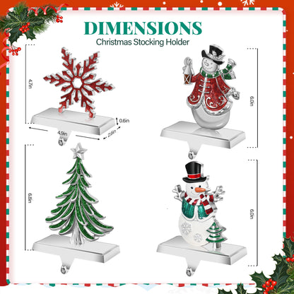 Loncaster Set of 4 Christmas Stocking Holders for Mantle, Christmas Tree Weighted Stocking Holder, Snowflakes Stocking Hangers for Mantle,Christmas Stocking Holder for Fireplace Christmas Decorations