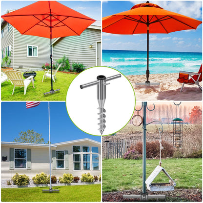 Lifeswell Beach Umbrella Sand Anchor, Heavy Duty Screw Anchor for Sand & Grass, Portable In-Ground Windproof Base with 3 Sleeve Design, Fully Welded Holder Fits 1" to 2" Outdoor Umbrella Poles, 2 Pack