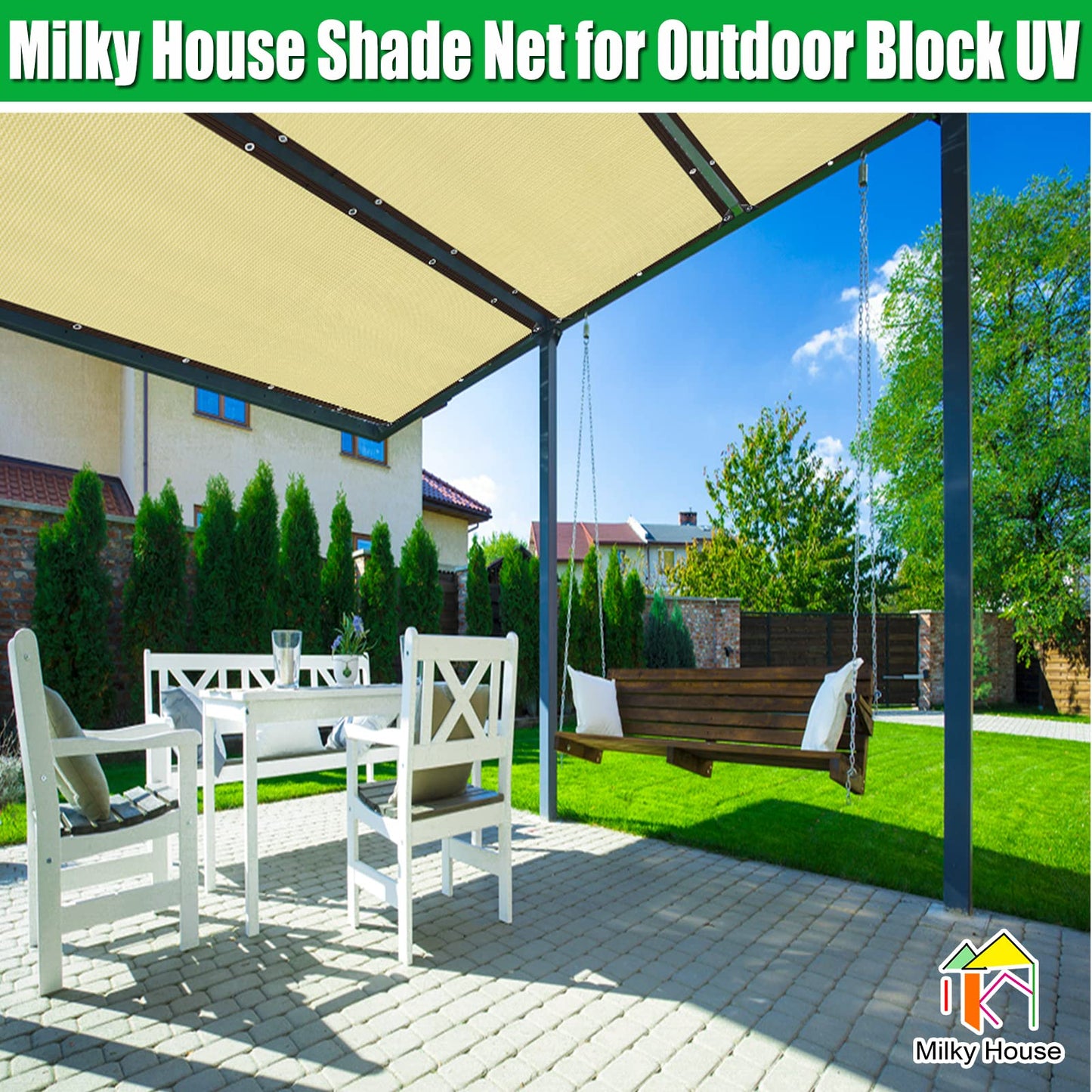 Sun Shade Cloth, Balcony Privacy Screen 10X3.4ft, Garden Shade Cloth with Grommets, Shade Net for Backyard Outdoor Sunblock, Shade Netting for Greenhouse Plants Porch Patio Deck Shade Screen Mesh Tarp