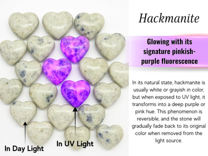 Amazing Gemstone Hackmanite Fluorescent Sodalite Crystal Heart Palm Stone - Pocket Massage Worry Stone for Natural Body Chakra Balancing, Reiki Healing and Crystal Grid