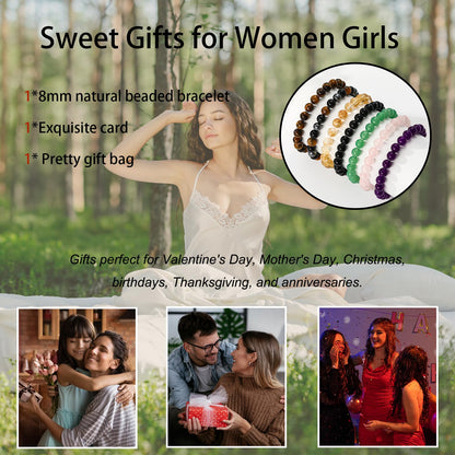 Gnamy Black Tourmaline Bracelet for Women, Healing Crystal Bracelet for Spiritual Healing Positive Energy Protection, Natural Stretch Beaded Bracelets Birthday Valentines Jewelry Gifts for Daughter Her Friends Girlfriend