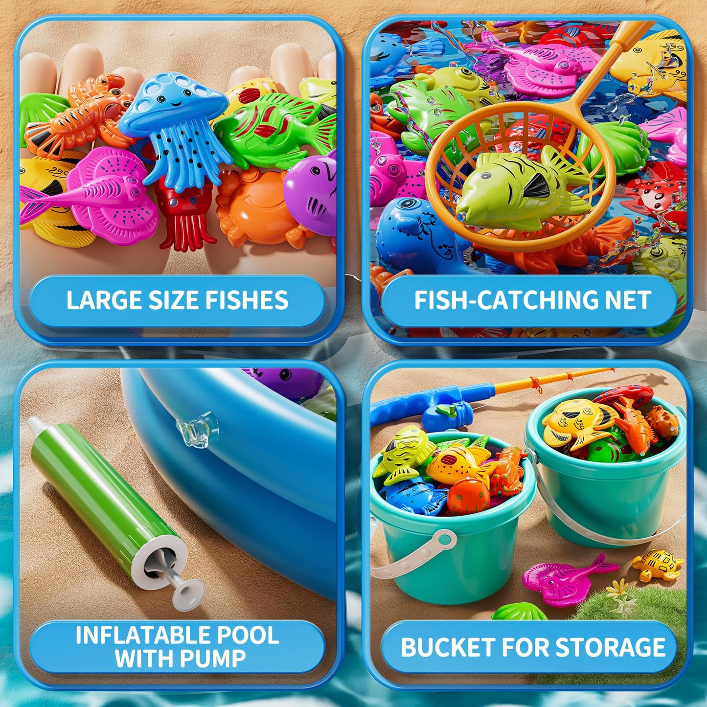 JUKUDAHU Magnet Fishing Toys Game for Kids 3-5 - Floating Fish Toys with Inflatable Kiddie Pool, Bath for Toddlers, Pole Rod Net, Outdoor Party for Boys Girls Kids Age 3 4 5 6 7 8 Year Old