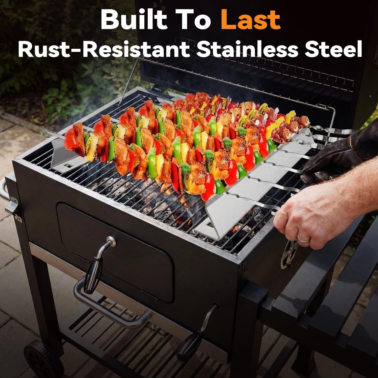 Barbecue Skewer Kabob Rack For Shish Kebab Skewers-Stainless Steel Compatible with Wood Round Steel Flat or Bamboo Skewers Universal Holder for Grill BBQ Grilling Accessories 2 Pack