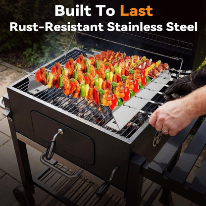 Barbecue Skewer Kabob Rack For Shish Kebab Skewers-Stainless Steel Compatible with Wood Round Steel Flat or Bamboo Skewers Universal Holder for Grill BBQ Grilling Accessories 2 Pack
