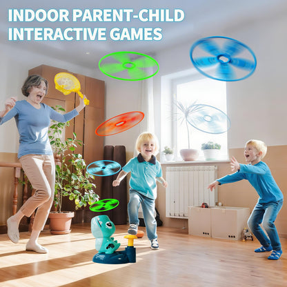 Dinosaur Flying Disc Launcher Toy – Kids Outdoor Toys for Boys & Girls Ages 3-8, Fun Press & Launch Game with 8 Discs & Catch Net, Active Yard Toys & Outside Play Toys