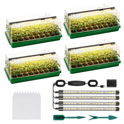 Seed Starter Tray with Grow Light, Seed Starter Kit Full Spectrum with 5 Dimmable Brightness & Timer, Indoor Plant Grow Tray for Beginners & Seasoned Gardeners, Gardening Gifts (Green, 144 Cells)
