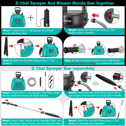 Battery Powered Sprayer Compatible For EGO Leaf Blower 530 575 580 615 650 765 670 Models(NO Blower), 2.1Gal Electric Mist Sprayer With Blower Nozzle, UP 32FT Spray Distance For Large Garden Lawn Yard