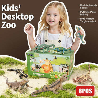 THINKBAY 6PCS Large Lizard Figurines Rainforest Animal Toys, Realistic Plastic Reptile Animal Figurines, Includes Bearded Dragon,Fire Salamander,Chameleons,Coast Horned Lizard Toys, STEM Toy for Kids