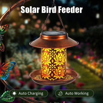 YYWMWM Metal Birdbath with Flower Planter Pedestal and Solar Bird Feeders Combo for Outdoor, Decorative Bird Bath with Butterfly for Garden Yard Outside