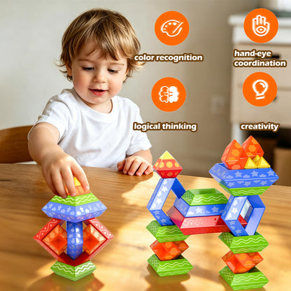 Doloowee 30 Pcs Building Blocks Toys for Ages 3 4 5 6 Toddlers, Pyramid Stacking Toys, 3D Montessori Preschool Learning Blocks for Kids, Stem Educational Pyramid Magic Tower Gifts Set