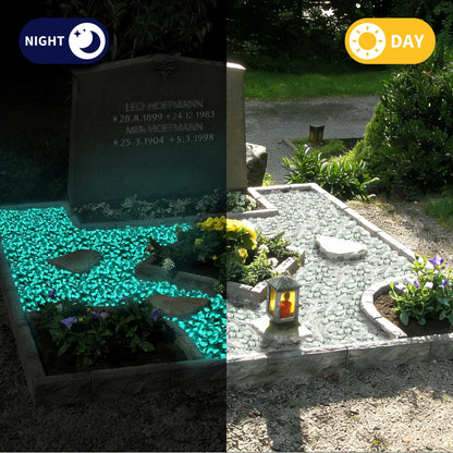 Glow in The Dark Pebbles Glass Stones, 4.5LB Blue Green Luminous Rocks for Garden Pathway, Walkway, Landscaping, Aquarium,Cemetery Decorations & Yard Decor, Non-Plastic Premium Glass Pebbles