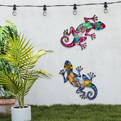SUNREEK Metal Gecko Wall Art, 17 Inches Large Lizard Outdoor Wall Decor for Fence Garden Yard Room Patio Decorations (2, Gecko-A)