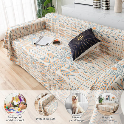 Osunnus Cotton Couch Cover Washable Boho Reversible Throw Sofa Cover Geometric Jacquard Multi-Use Furniture Protector for 2-3 Cushion Sectional L Shaped Sofa Bed Boho Home Decor, 79" x 118"