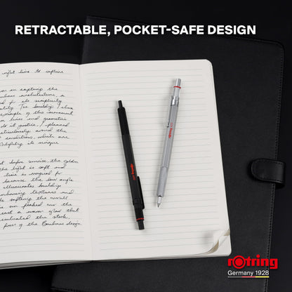 rOtring 600 Gel Pen, Black Metal Body Pen, Black Ink, 0.55mm, Non-Slip Knurled Grip & Hexagonal Barrel, Refillable, 1 Count - Smooth Writing, Stationary, Desk Essentials