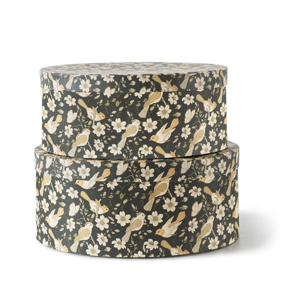Soul & Lane Large Oval Cardboard Decorative Storage Boxes with Lids - Midnight Blossom Serenade, Set of 2 Cardboard Boxes for Flowers and Gifts, Nesting Memory Containers for Keepsakes and Organizing
