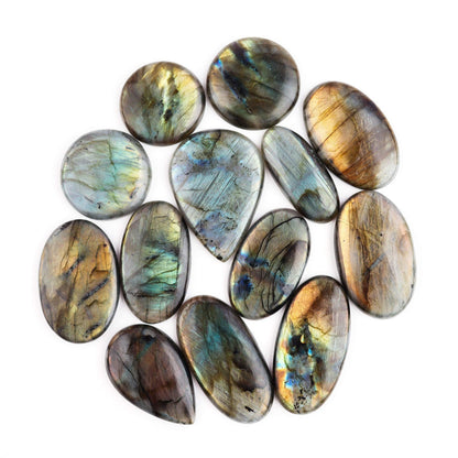 OdrillionGems Natural Labradorite Stone, Natural Gemstones and Crystals Cabochon Lot, DIY Jewelry Making Loose Gemstones, Chakra Healing Crystals, Wire Wrapping Cabochons, Pack of 5 (Large)