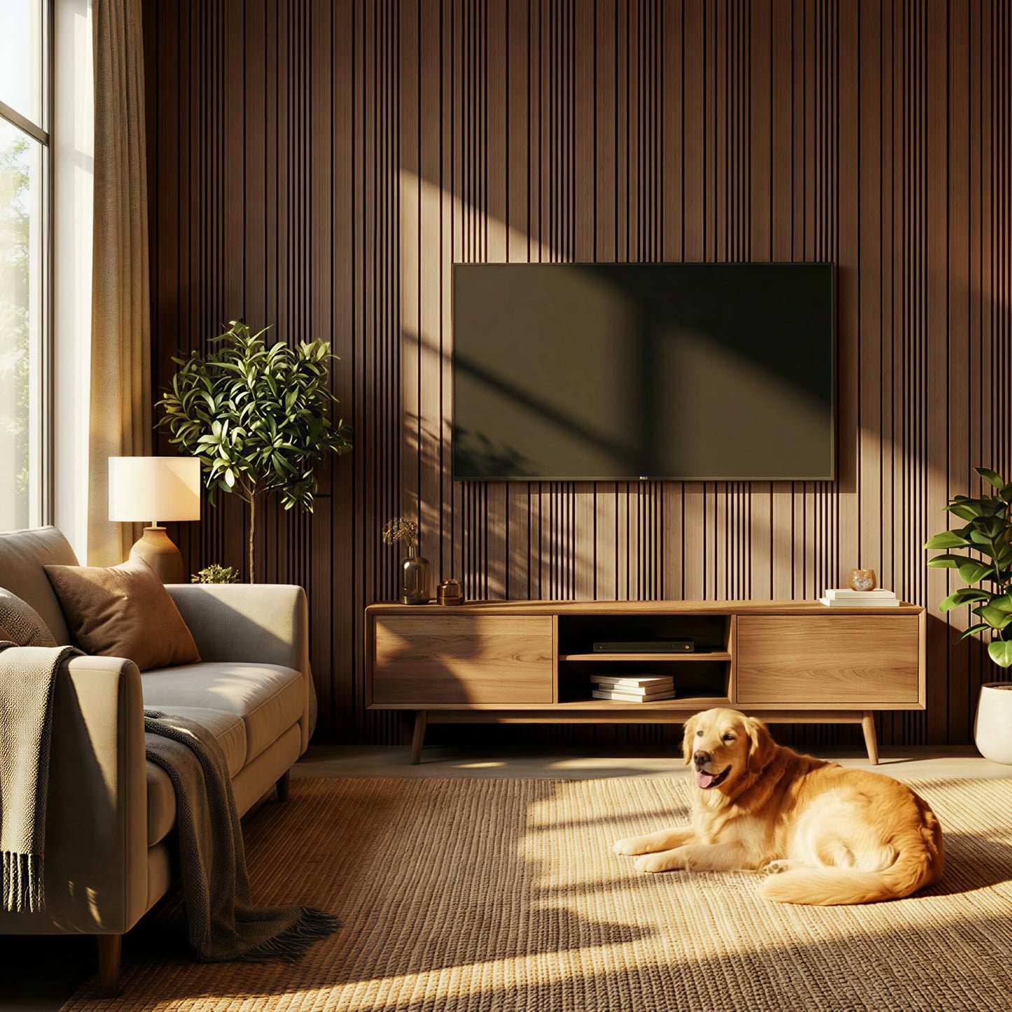 Wall Panels-4-Pack Wood 3D Wall Panels for Wall Decor,High Grille Soundproof Slat Acoustic Panels For Living Room,TV Background,Bedroom,Kitchen,Office,Cinema (23.6 X 23.6,Dark Walnut)