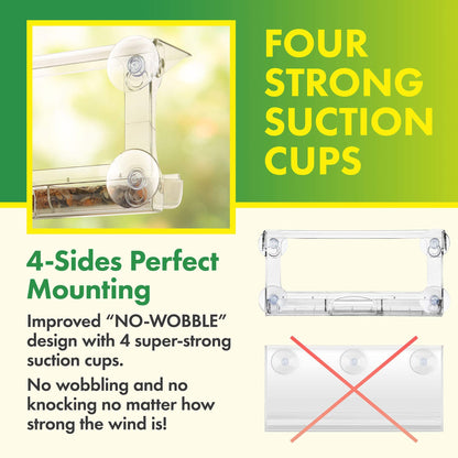 D.F. Omer Window Bird Feeder with 3 Section Tray and Roof Cover, Weatherproof Outdoor Suction Cup Hanger Acrylic Plastic Bird Feeder , Clear