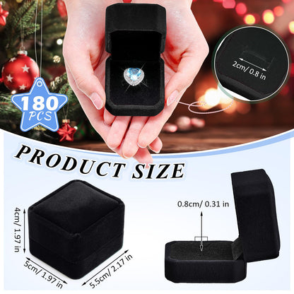Misdary 180 Pcs Black Velvet Ring Boxes Bulk with Lined Earring Jewelry Gift Box Case for Wedding 2.13 x 2.01 x 1.54 Inches