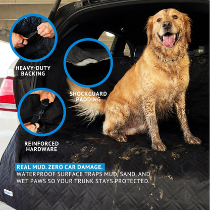 Bulldogology SUV Cargo Liner for Dogs 55"x82" Heavy Duty Complete Pet Trunk Cargo Cover Area - Trunk Cover Car Protector for Dogs Waterproof Nonslip Mat - Dog Cargo Liner SUVs Vans Cars (Large, Black)